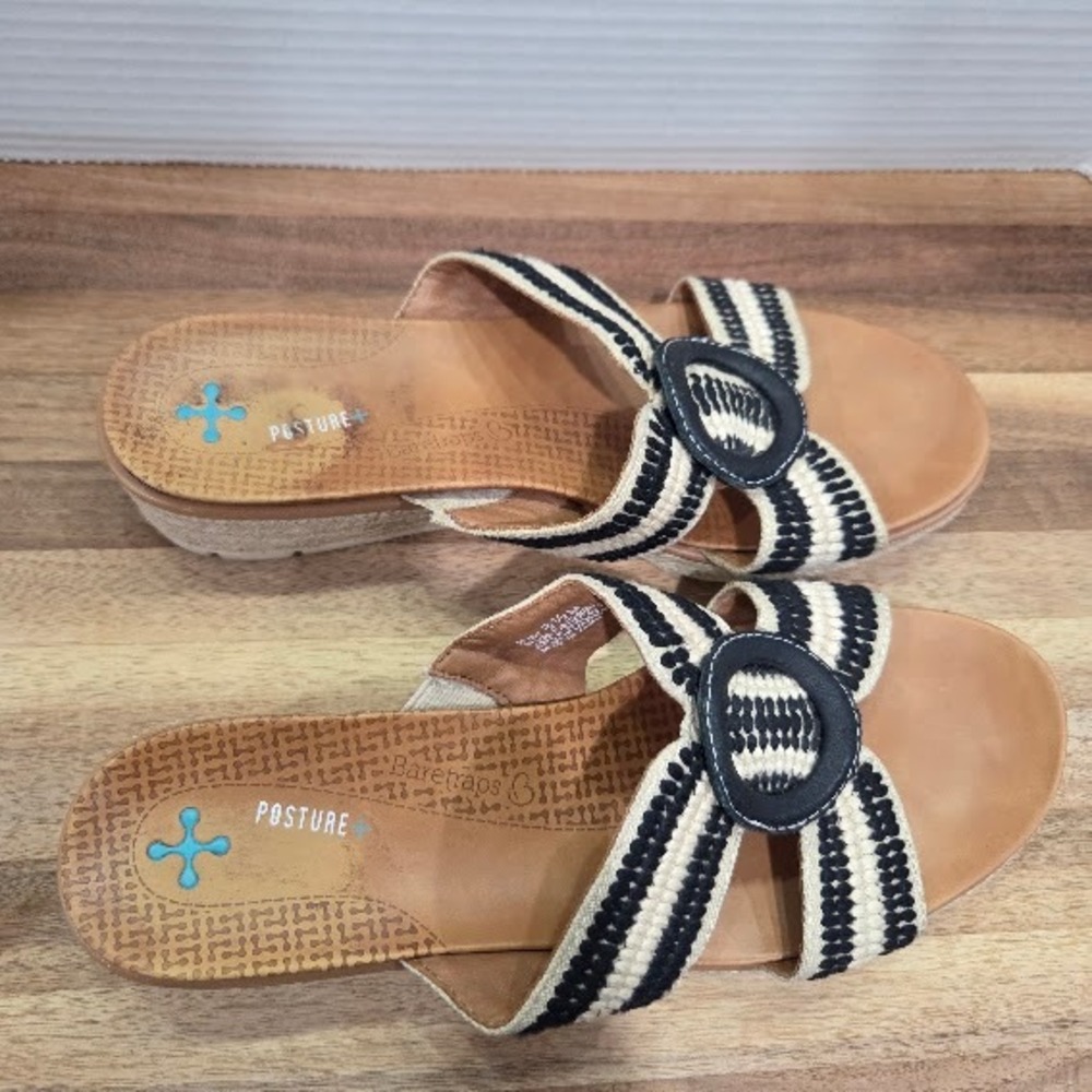 Baretraps Bliss Platform Slide Sandals Women 8.5M Black Cream Striped Espadrille - Picture 7 of 13